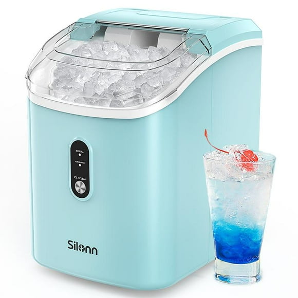 Ice Maker Countertop, Silonn Chewable Pellet Ice Machine with Self-Cleanin Function, 33lbs/24H Portable Ice Makers for Home Kitchen Officce, Black