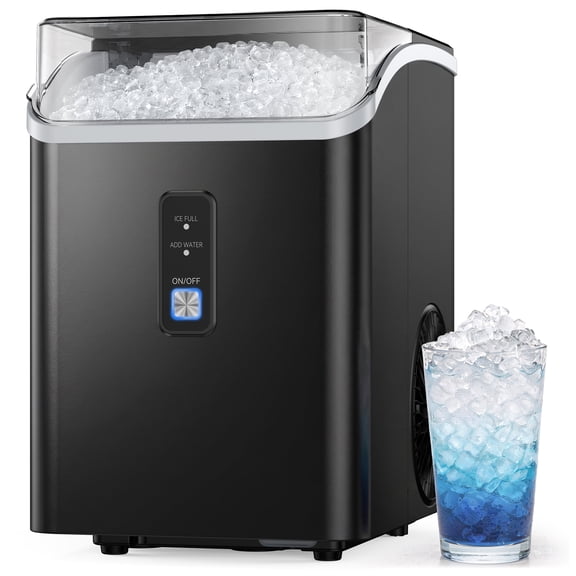 Goosiay 33lb Countertop Nugget Ice Maker Machine, Compact Mini Size Chewable Pebble Crushed Portable Ice Maker, Black