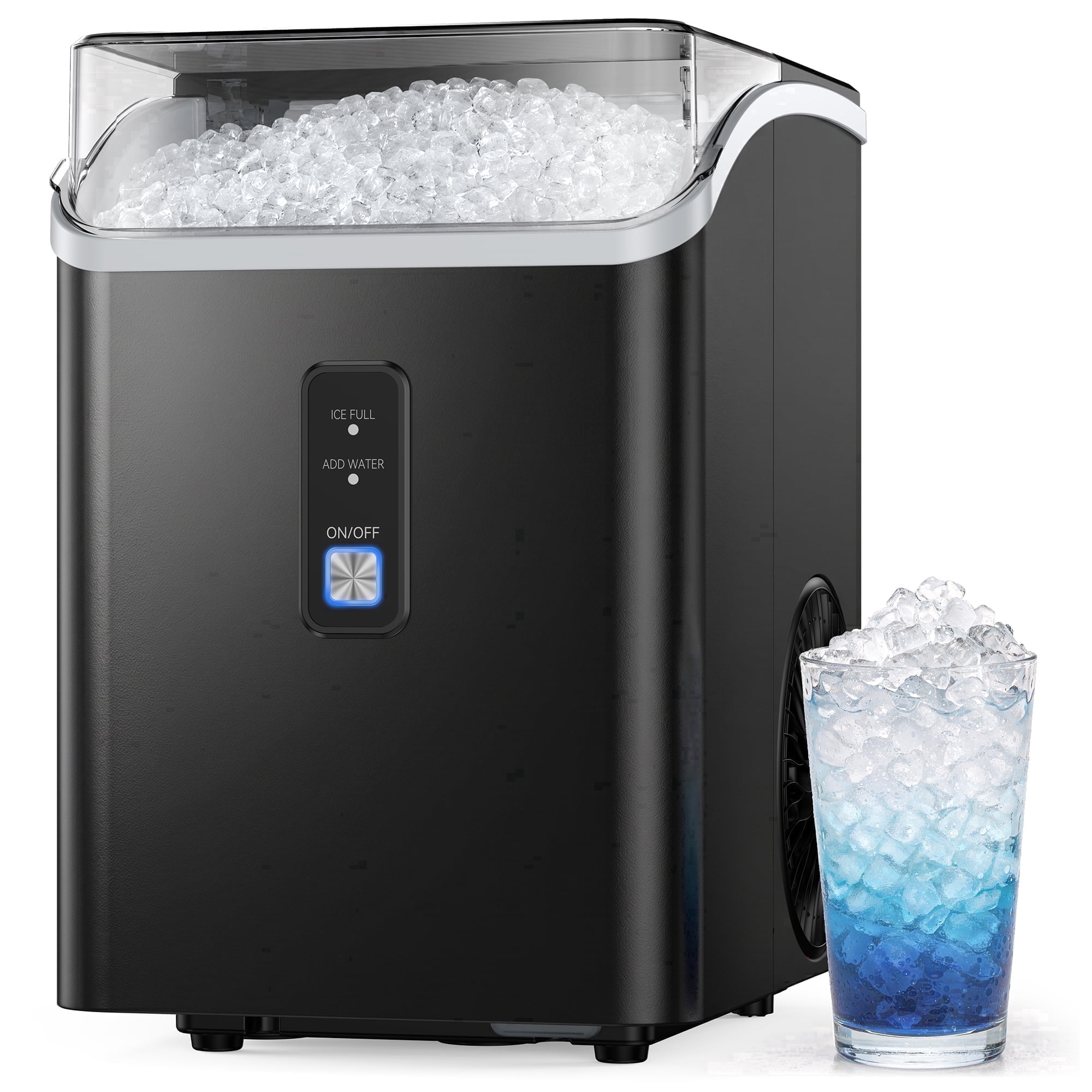 Goosiay 33lb Compact Countertop Nugget Ice Maker Machine, Mini Size Chewable Pebble Crushed Portable Ice Maker, Black