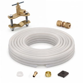 Ice Maker Kit with Self Piercing Saddle Valve Poly Tubing 1/4" x 25' for Refrigerator Water Line Connection