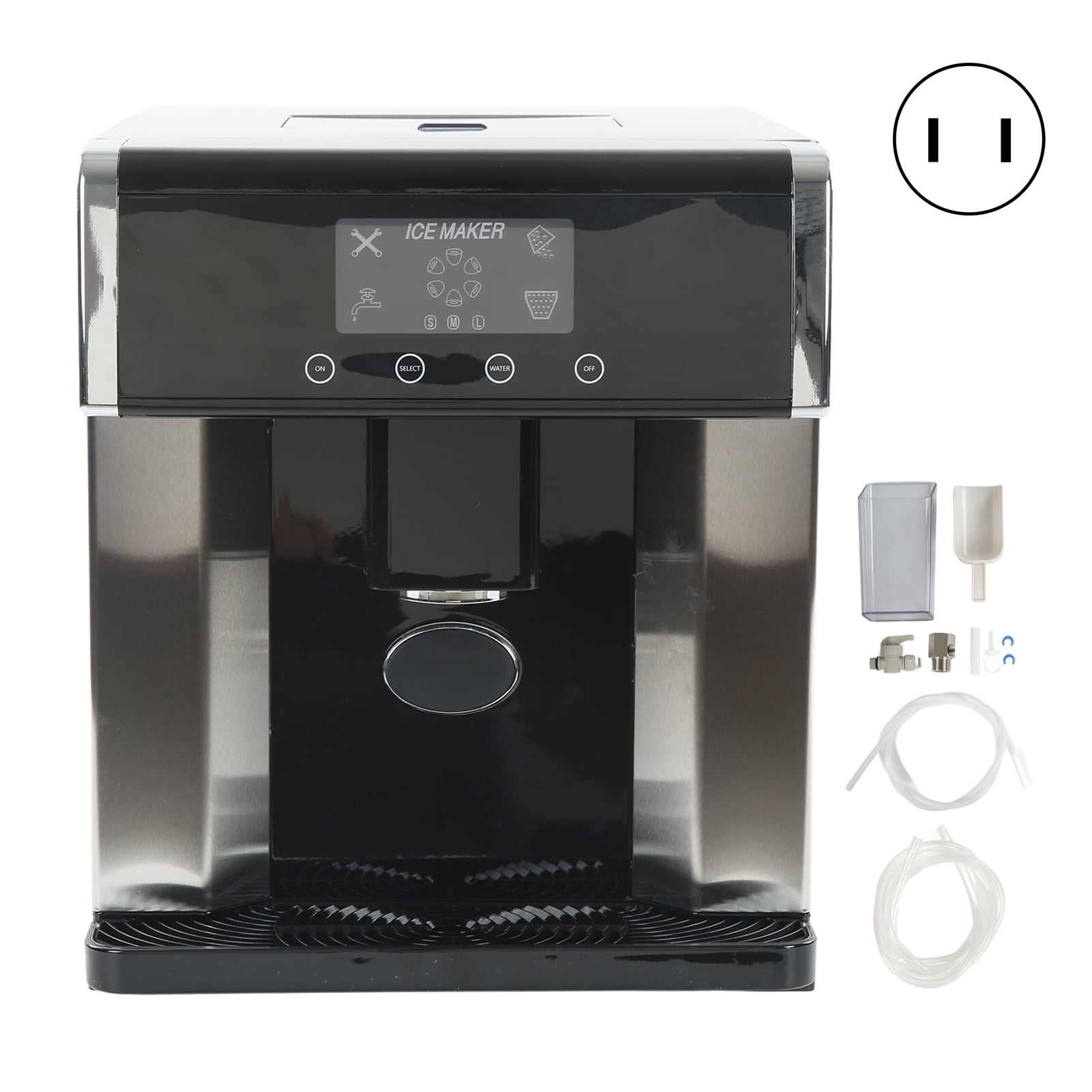 Ice Maker Machine, 2 Water Inlet Methods ABS Stainless Steel Ice Maker Water Dispenser 2 In 1 Quick Ice Release Automatic Induction  For Office