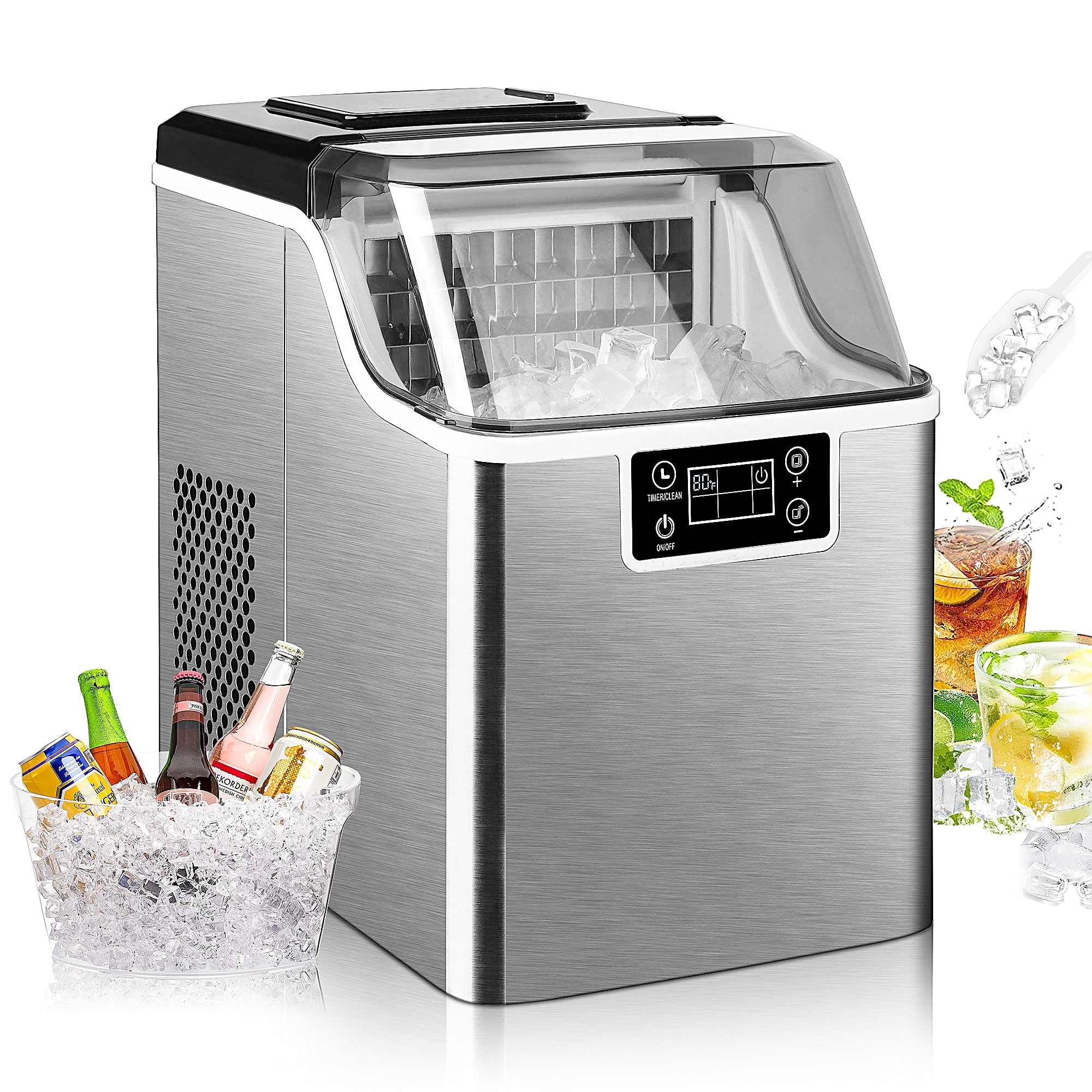 BOSALY Máquina para hacer hielo, 26 libras, 24 horas, máquina de hielo  eléctrica portátil con cuchara de hielo y cesta, perfecta para el hogar