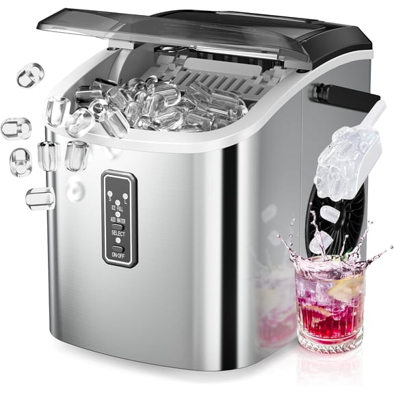 Ice Maker Machine, 9 Cubes in 6 Minutes, 26lbs Daily Output, Self-Cleaning with Carry Handle, Basket and Scoop for Bullet Ice, Home Kitchen Office Countertop