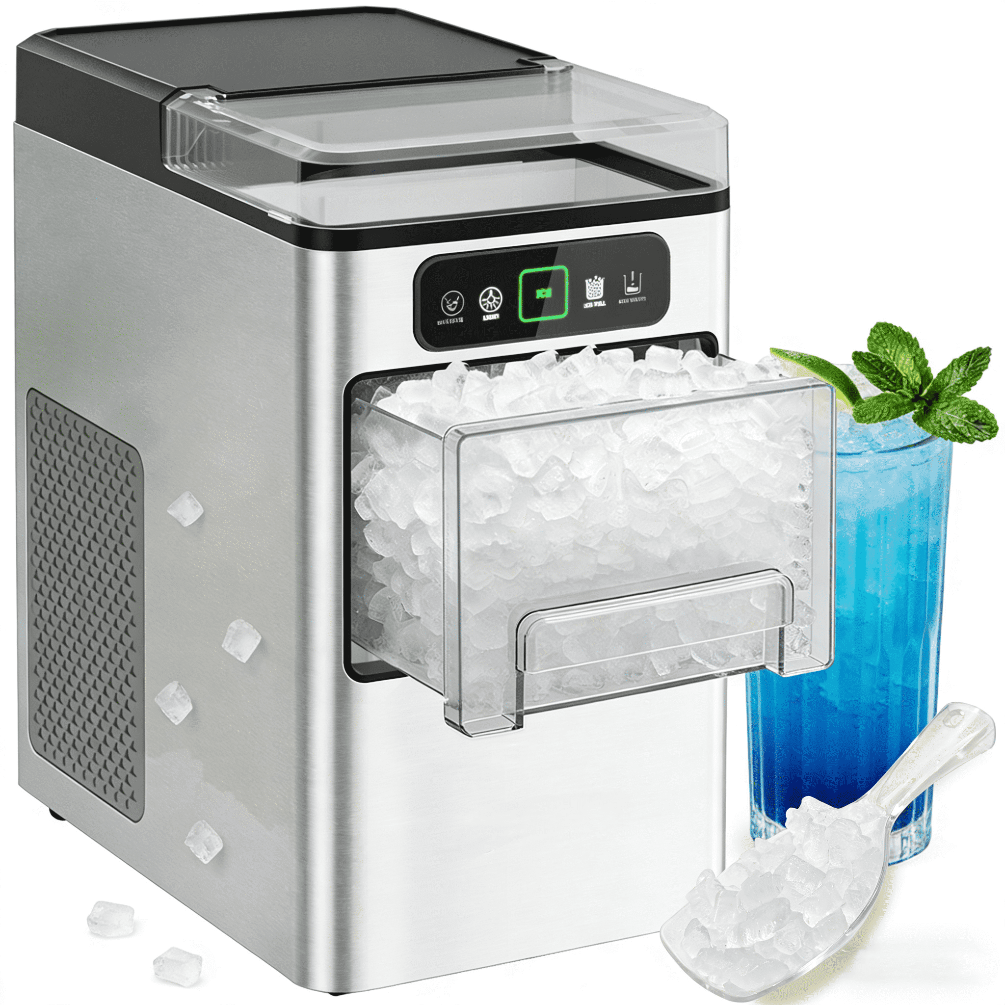 Nugget Ice Maker 40lbs/Day, Portable Ice Makers Countertop with Auto-Cleaning,Soft Chewable Ice Maker Machine Countertop with Scoop&Basket for Home