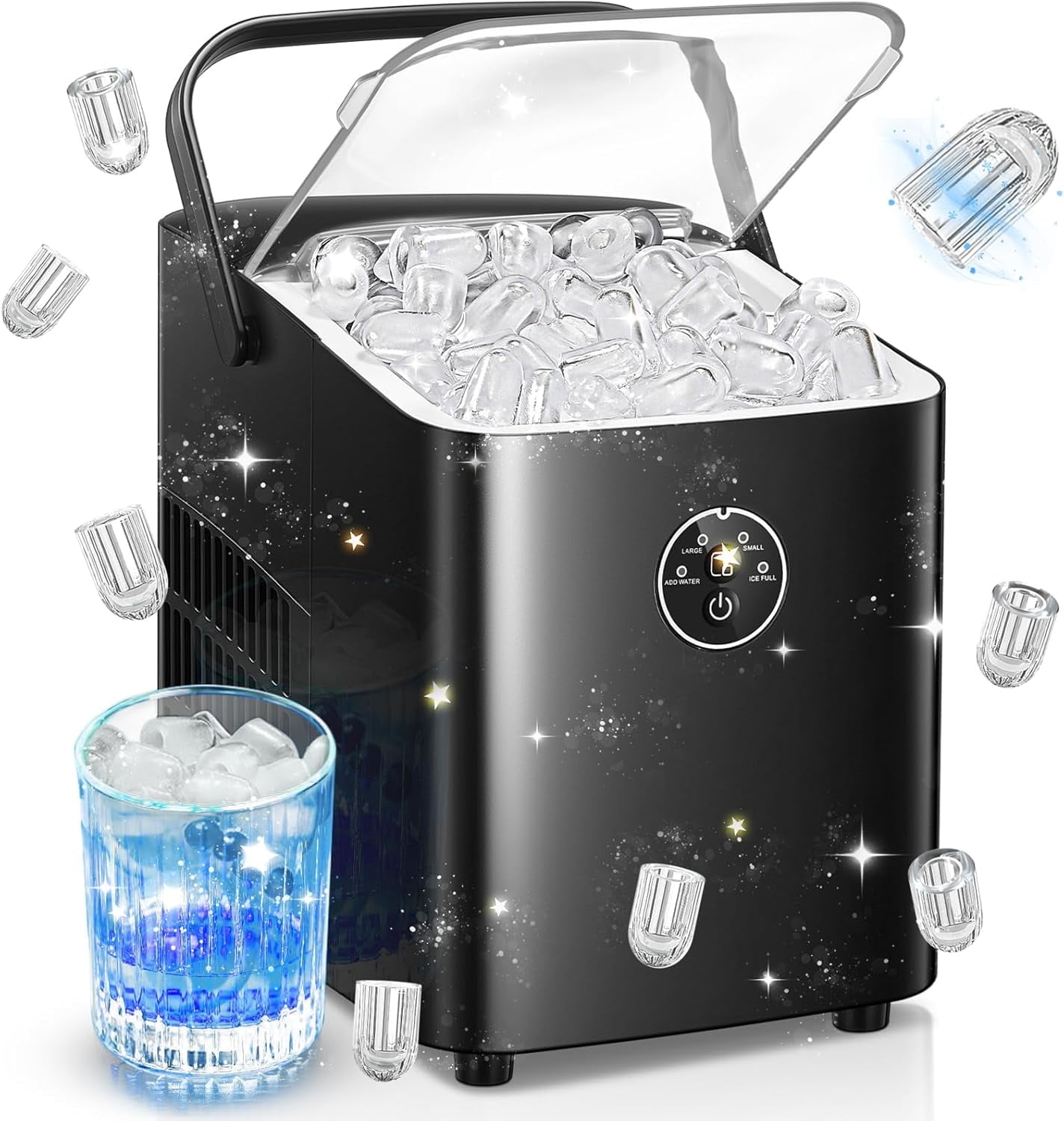 FOHERE Ice Maker Machine Countertop with Handle, 30lbs in 24H, 2 Sizes ...