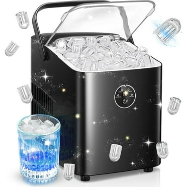 Ice Maker Machine Countertop with Handle, 30lbs in 24H, 2 Ice Sizes, Seflclean, Bullet Shaped Ice for Home Kitchen Office Bar, FOHERE