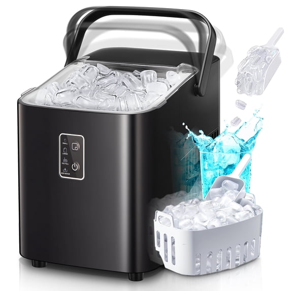 Ice Maker Machine Countertop with Handle, 30lbs in 24H, 2 Sizes, Seflclean, Bullet Ice for Home Kitchen Office Bar, FOHERE