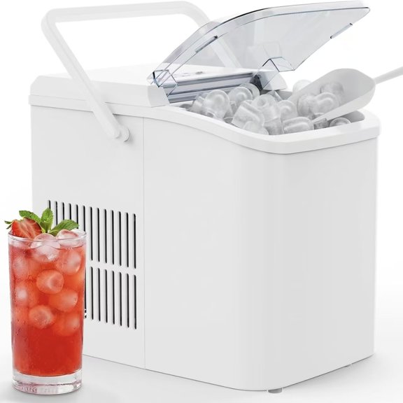 Ice Maker Machine with Handle, 26 lbs in 24Hrs, 9 Ice Cubes in 6 Mins, Auto-Cleaning Portable Countertop Ice Maker with Basket & Scoop for Home Kitchen Camping RV