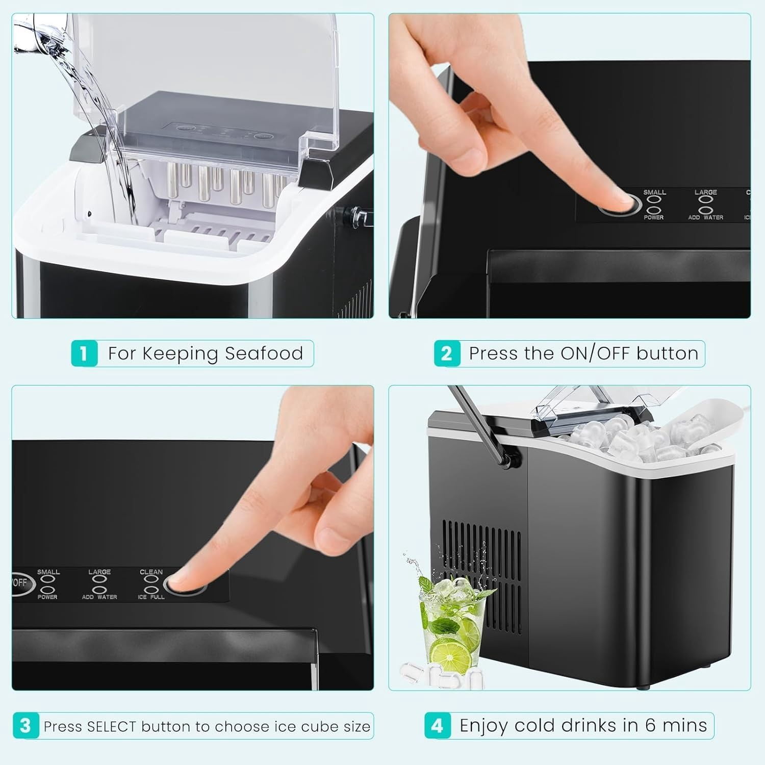 Ice Maker Machine with Handle,26lbs in 24Hrs,9 Ice Cubes in 6 Mins,Auto-Cleaning Portable Ice Maker with Basket and Scoop, Countertop Ice Maker for Home/Kitchen/Camping/RV, Sleek Black
