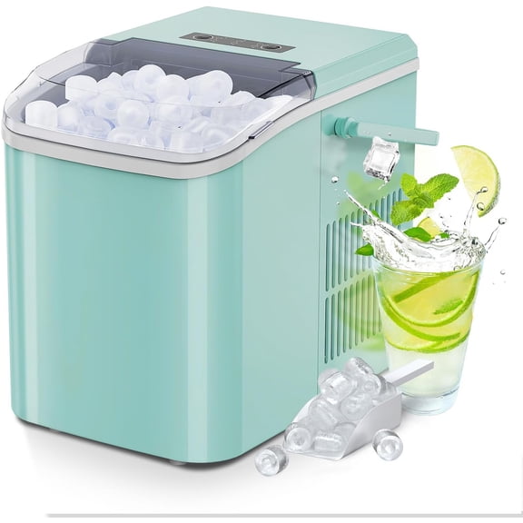 Ice Maker Machine with Handle,26lbs in 24Hrs,9 Ice Cubes in 6 Mins,Auto-Cleaning Portable Ice Maker with Basket and Scoop, Countertop Ice Maker for Home/Kitchen/Camping/RV