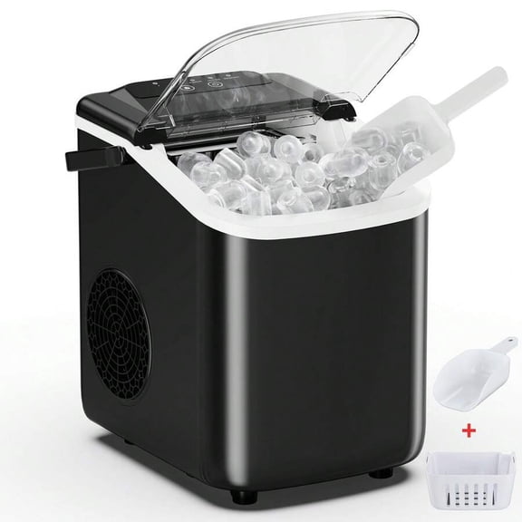 Ice Maker, Nugget Ice Machine Countertop With Basket, Scoop And Portable Handle, 26lbs Daily, 9 Bullet Cubes In 6~8 Mins, Self-Cleaning For Kitchen, Office, Outdoos, RV Camping