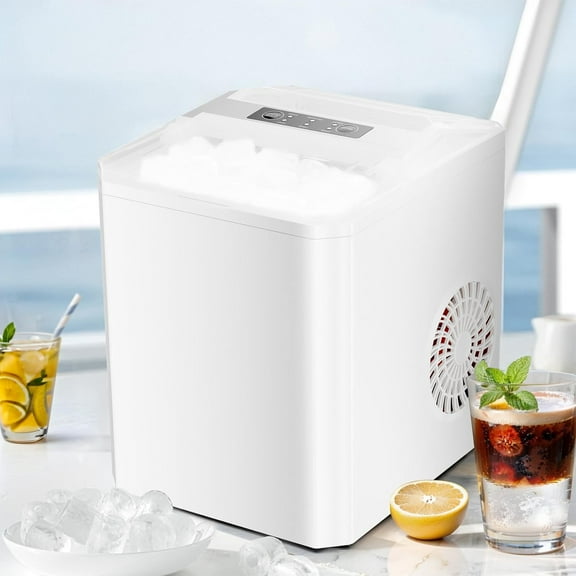 Ice Maker, Portable Countertop Icemaker Machine, Self Cleaning Quiet 2 Sizes Bullet Cubes Makers, 9 Cubes in 6 Mins, 26lbs/24Hrs with Ice Scoop, Basket for Home Kitchen Party,White
