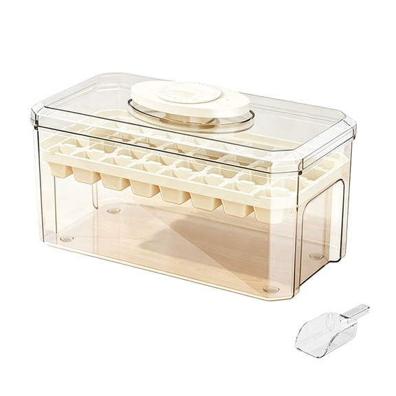Ice Maker Set with Tray, Container, and Scoop, Silicone Ice Mold with Storage Bin for Freezer, Stackable Ice Tray for Cold Drinks, Summer Home Bar Accessories & Party Supplies, White, 7.48x3.94 Inch