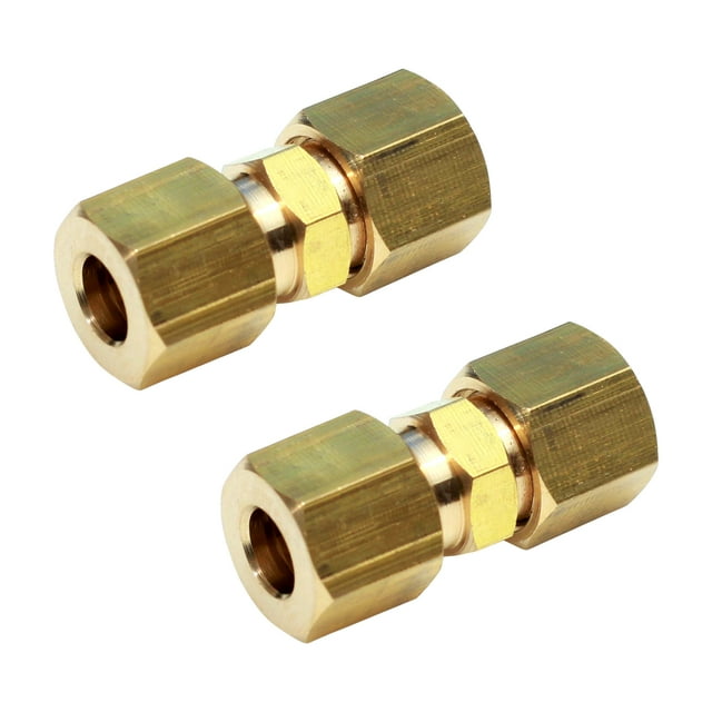 Ice Maker Water Line Brass Compression Tube Fitting, 1/4 OD x 1/4 OD (2