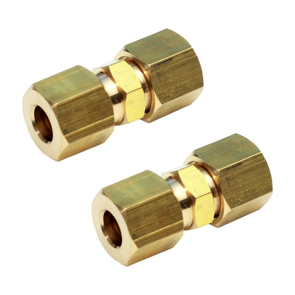Ice Maker Water Line Brass Compression Tube Fitting, 1/4 OD x 1/4 OD (2)