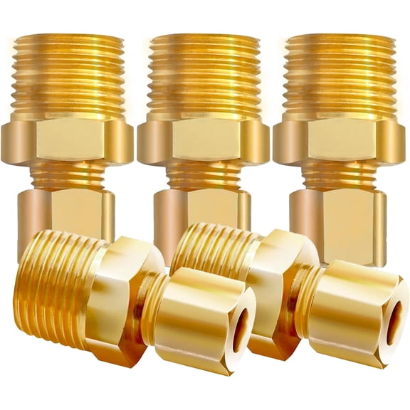 Ice Maker Water Line Brass Tube Fitting, 3/8 NPT Male x 1/4 Compression (5 Pack)