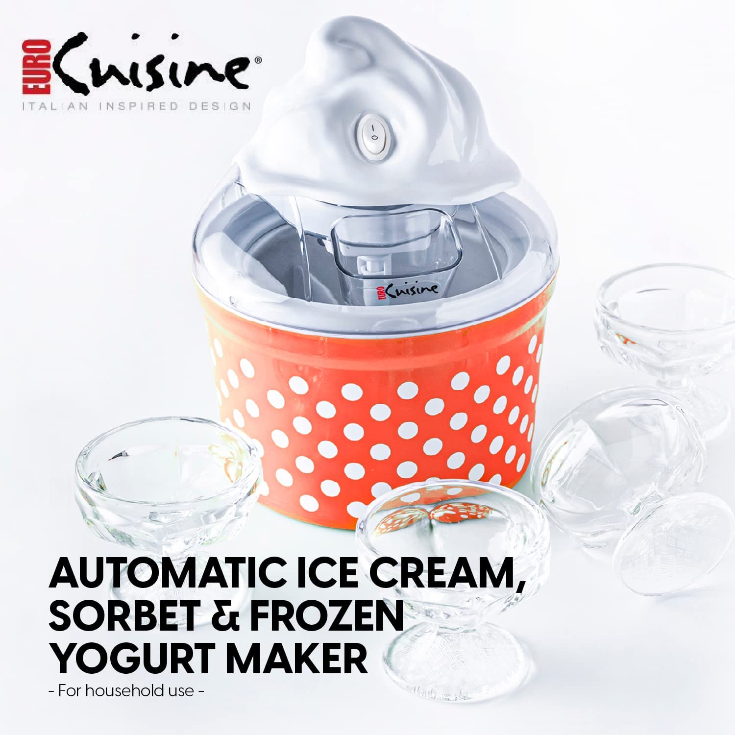 Ice  Maker with 4 Glass Cups - Double-Insulated Freezer Bowl for Homemade Gelato, Sorbet &  Yogurt in 30 Minutes