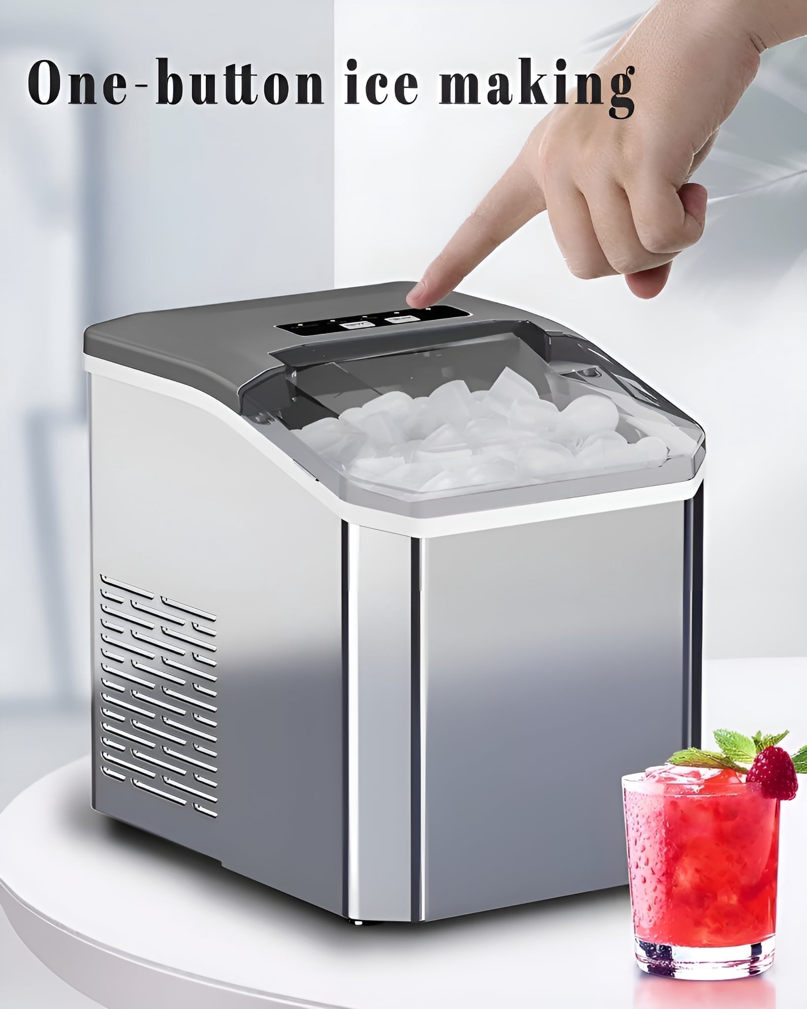 Ice Maker Countertop, 9Pcs/6Min, Self-Cleaning Portable Ice Machine Maker with Ice Scoop and Handle Quieter, 26Lbs/24H,for Home, Kitchen, Camping, Parties