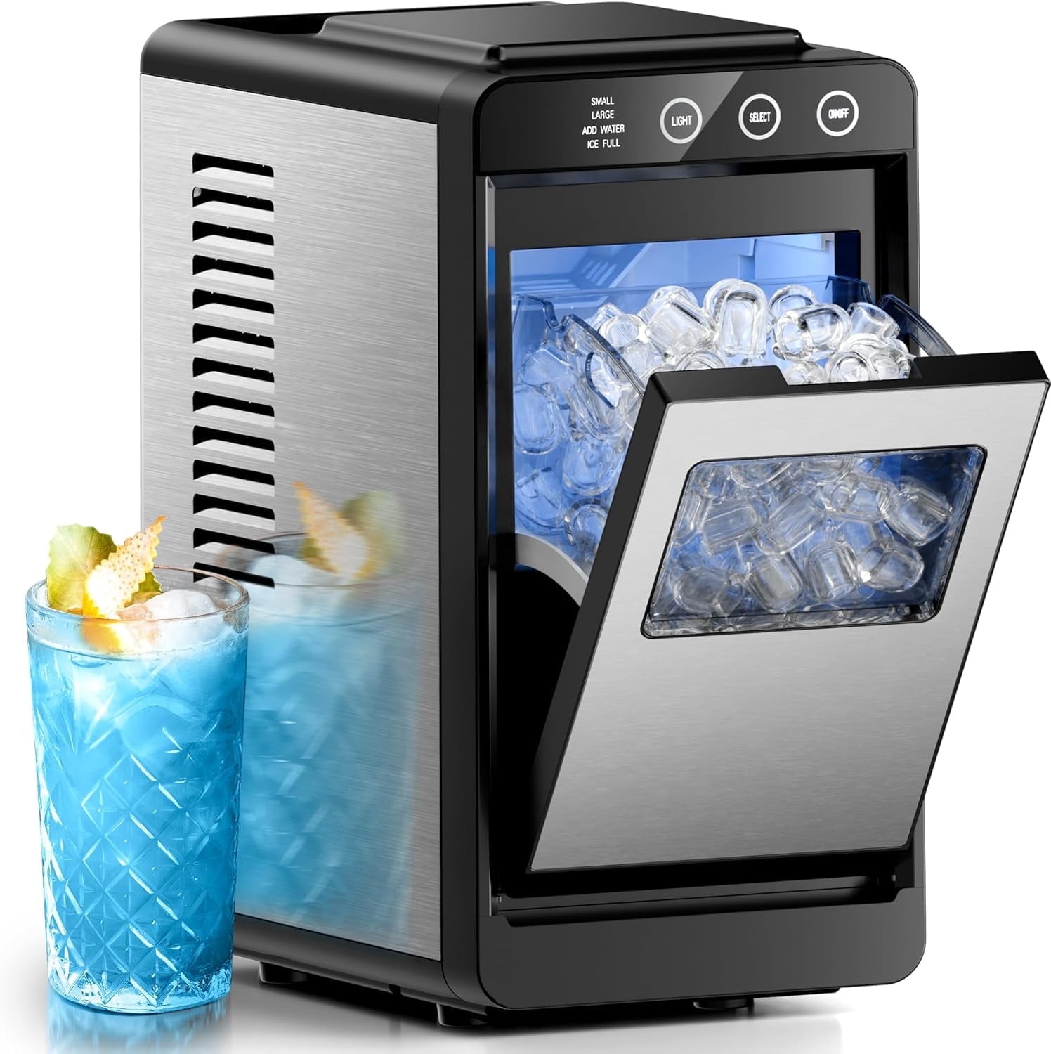 Ice Makers Countertop,26Lbs/24H,8Pcs in 6Mins,Portable Ice Maker Machine with 0.8 L Water Tank,Self-Cleaning,Interior Lighting,2 Sizes of Bullet Ice for Home/Kitchen/RV/Camping(Stainless Steel)