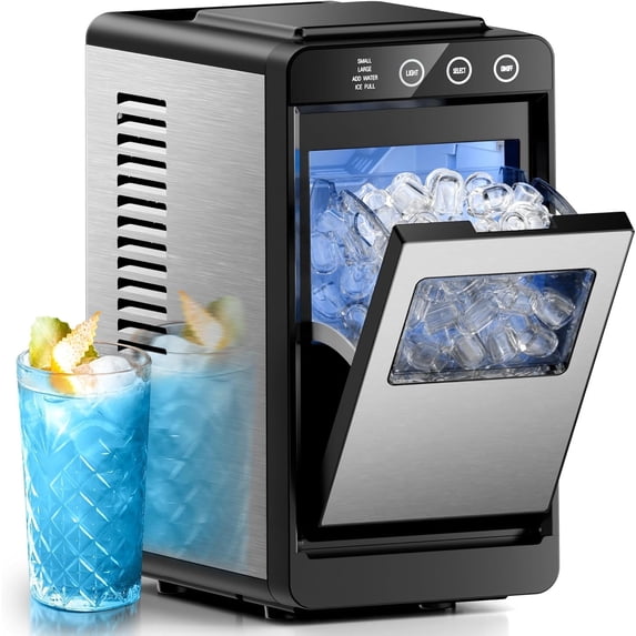 Ice Makers Countertop,26Lbs/24H,8Pcs in 6Mins,Portable Ice Maker Machine with 0.8 L Water Tank,Self-Cleaning,Interior Lighting,2 Sizes of Bullet Ice for Home/Kitchen/RV/Camping(Stainless Steel)