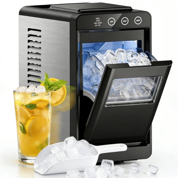 Ice Makers Countertop,26Lbs/24H,8Pcs in 6Mins,Portable Ice Maker Machine with 0.8 L Water Tank,Self-Cleaning,Interior Lighting,2 Sizes of Bullet Ice for Home/Office/Party/Kitchen/RV/Camping(Black)