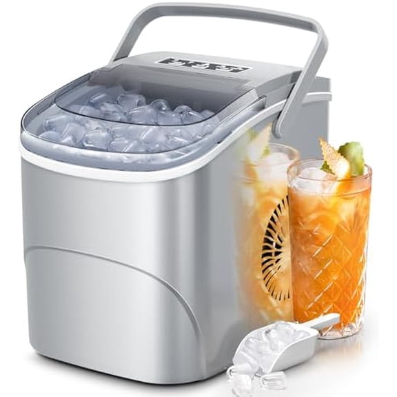 Ice Makers Countertop,26Lbs/24H,9 Cubes in 6 Mins,Portable Ice Maker Machine with Self-Cleaning,2 Sizes of Bullet Ice,Perfect for Home Kitchen(Grey)