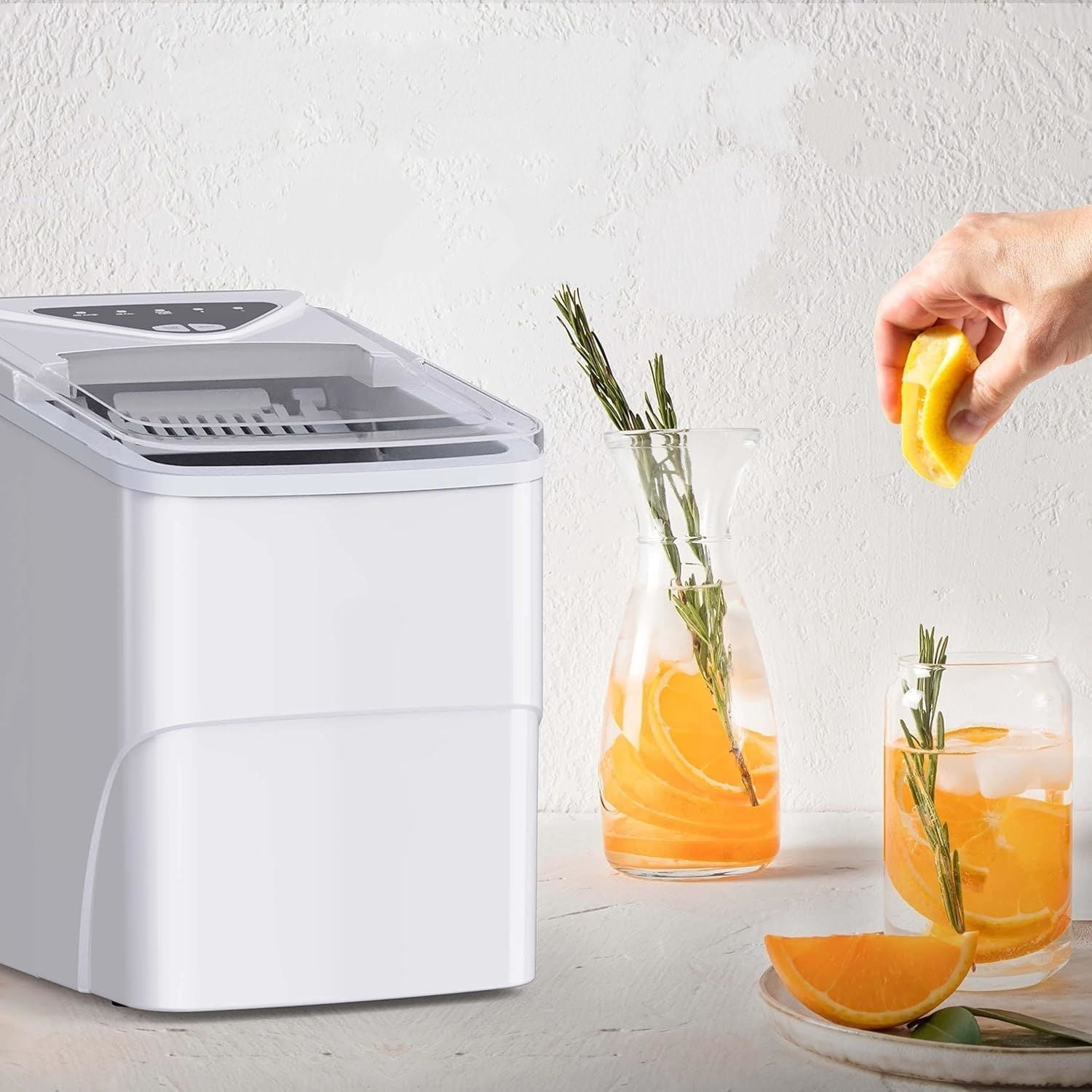 Ice Makers Countertop, 9 Cubes Ready in 6 Mins, Self-Cleaning Ice Machine with Ice Scoop and Basket, 26lbs in 24Hrs, 2 Sizes of Bullet Ice for Home Kitchen Office Bar Party, White