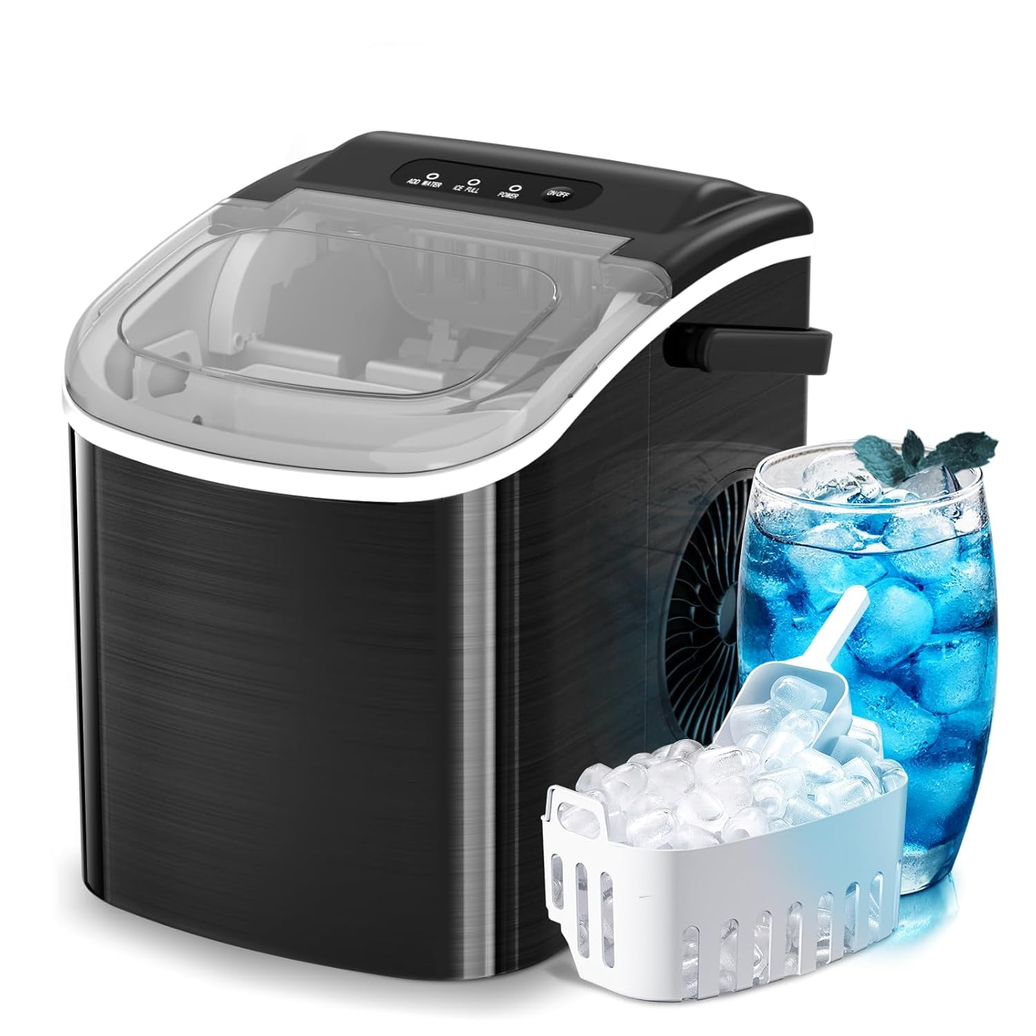 Ice Makers Countertop with Carry Handle,26Lbs/Day,9 Bullet Ice Ready in