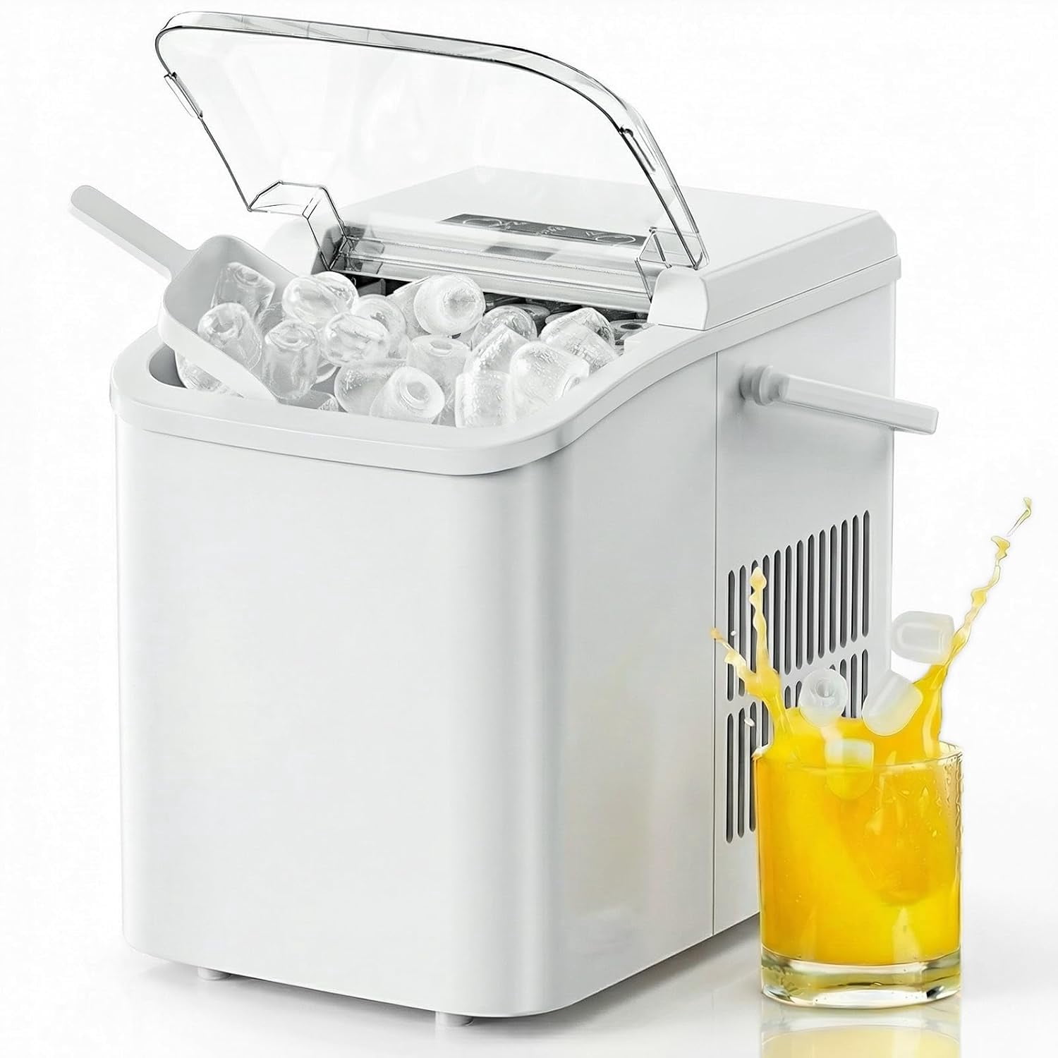 Ice Makers Countertop with Handle, Portable Ice Machine, 9 Bullet Cubes in 6 Mins, 26lbs in 24Hrs, Auto-Cleaning, with Basket and Scoop, for Home, Kitchen, RV, Camping, Black