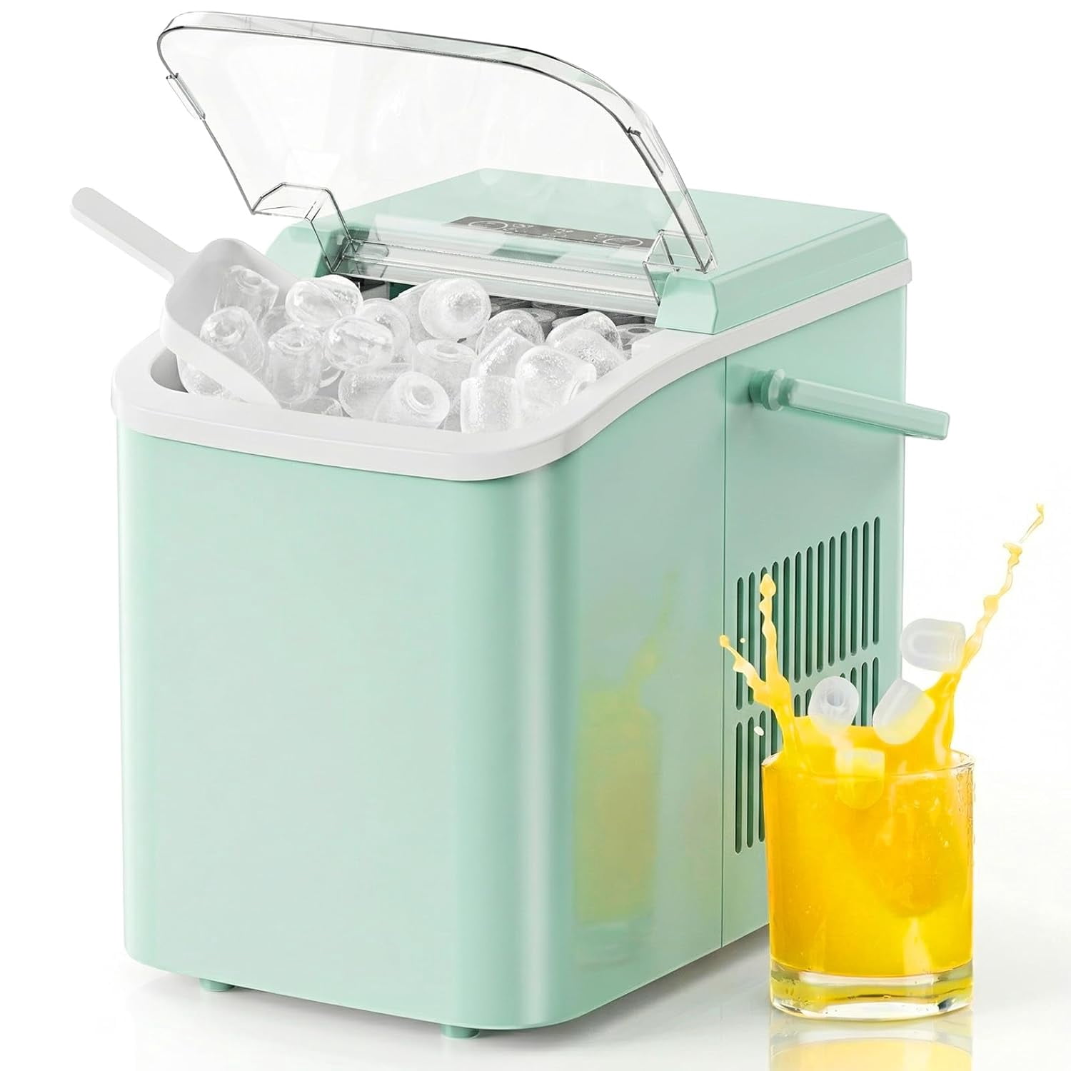 Ice Makers Countertop with Handle, Portable Ice Machine, 9 Bullet Cubes in 6 Mins, 26lbs in 24Hrs, Auto-Cleaning, with Basket and Scoop, for Home, Kitchen, RV, Camping, Black