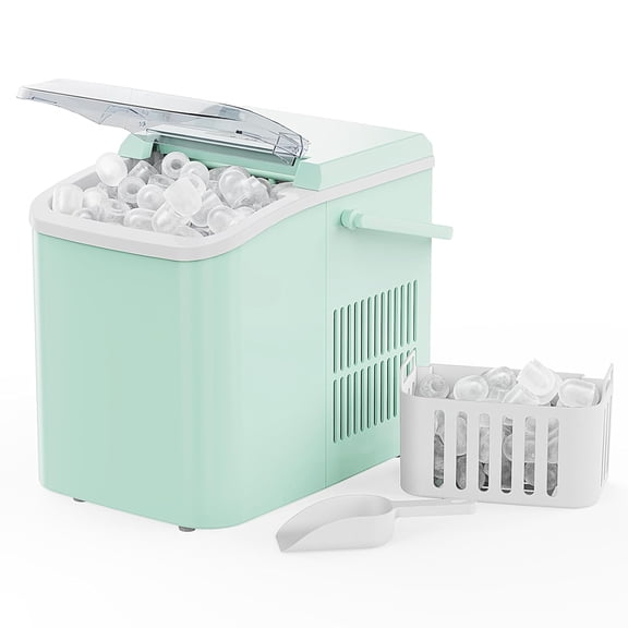 Ice Makers Countertop with Handle, Portable Ice Machine, 9 Bullet Ice Cubes in 6 Mins, 26lbs in 24Hrs, Auto-Cleaning, with Basket and Scoop, for Home, Kitchen, RV, Camping,Green