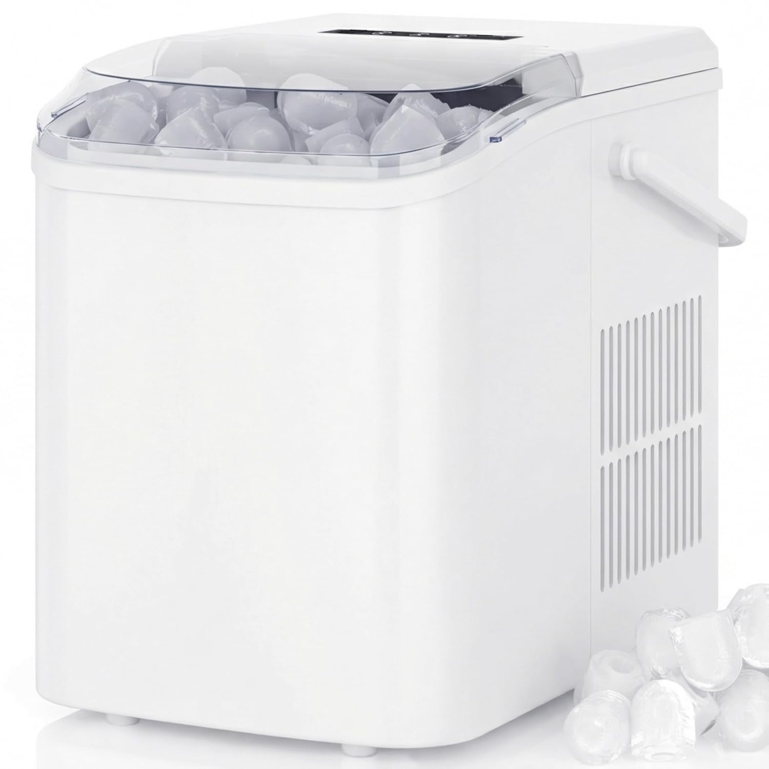 Ice Makers Countertop with Handle, Portable Ice Machine, 9 Bullet Ice Cubes in 6 Mins, 26lbs in 24Hrs, Auto-Cleaning, with Basket and Scoop, for Home, Kitchen, RV, Camping