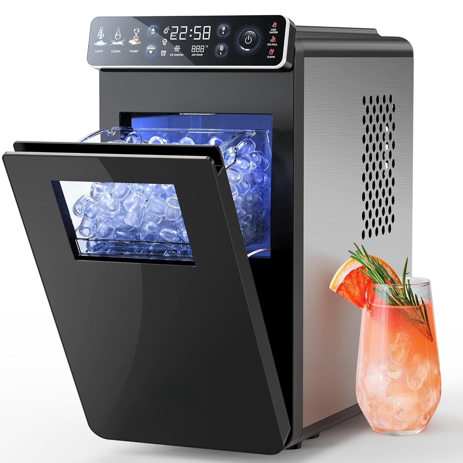 Ice Makers Countertop, Ultra Slim Design with Full-Color Panel, Internal Lights, 26 lbs/24H, Timer Ice Making, Two Ice Sizes, Portable Self-Cleaning Ice Machine for Home/Kitchen/RV