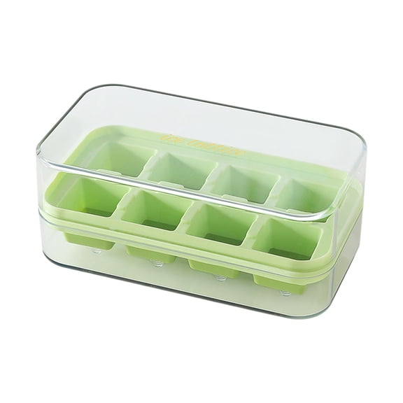 Ice Making Box with Lid, 4 Cavity Cuboid Ice Cubes Homemade Mold, for Household Kitchen Summer Travel Picnic Beverage, Green