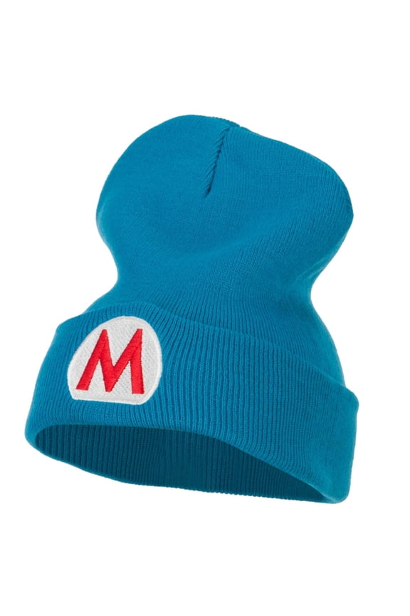 Ice Mario Luigi Embroidered Long Beanie - Aqua Red OSFM