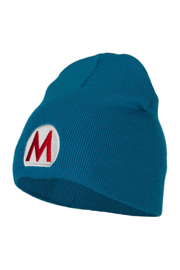 Ice Mario Luigi Embroidered Knitted Short Beanie - Aqua Red OSFM