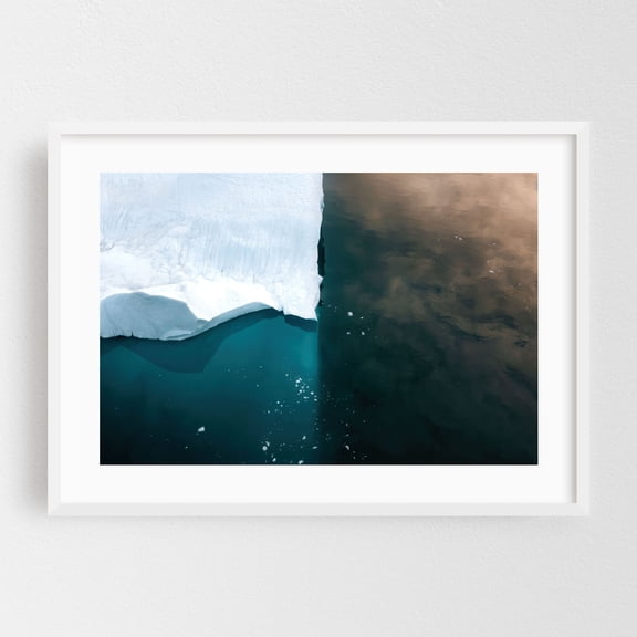 Ice Meets Sky - Greenland Photography Nature Abstract Ocean Minimalist Seascape Winter White Framed Wall Art Print 5 x 7 inches