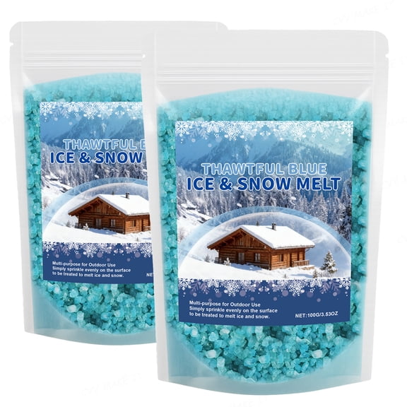 Ice Melt 100g Snow Melt Snow Remover Agent Safe Melter for Driveway Garage Sidewalk Vegetation Concrete Metals ice melt salt,2PC-200g