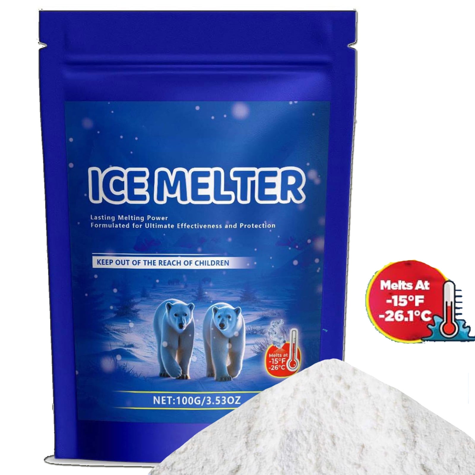 Snow Salt Ice Melt for Concrete,  Safe for Driveways, Sidewalks & Patios, Melts Ice to -15°F