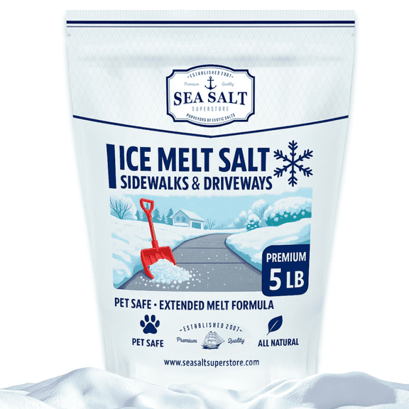 Ice Melt Salt for Sidewalks and Driveways - All-Natural Sea Salt Deicer, 5 Lb Bag