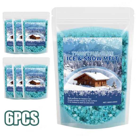 Ice Melt Snow Remover Deicing Agent with Easy Action Adorable Patio Driveway Solution Winter Ice Cleaner with Easy Application Outdoor Deicer for Concrete and Garden,6PC-600g
