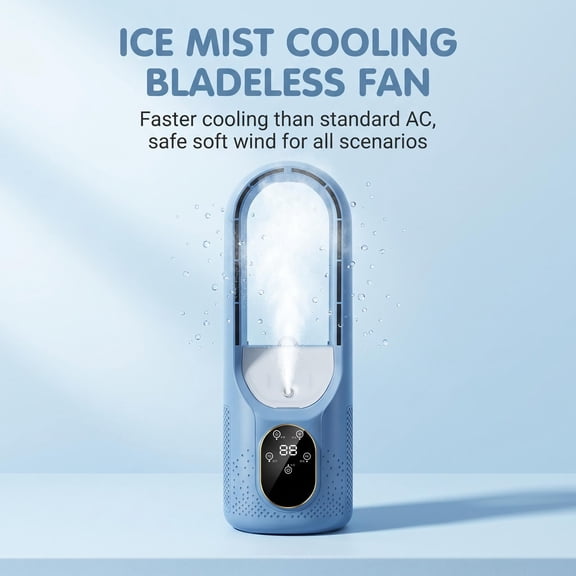 Ice Mist Evaporative Bladeless Cooling Fan, 6 Speed Adjustable Quiet Misting Desk Fan with LED Digital Control Panel, Safe No Blade Portable Personal Air Cooler for Bedroom, Office