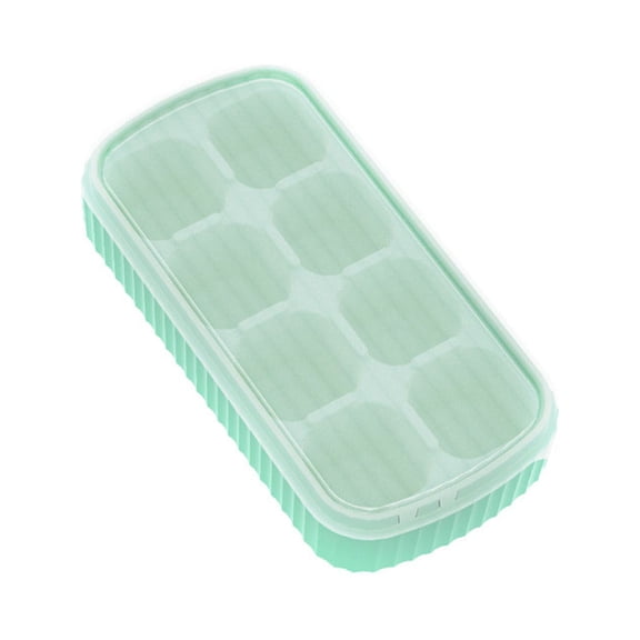 Ice Molds with Cover, QQZ Food Grade Ice Box for Quick Freezing, Stackable Soft Plastic Ice Maker with 8 Cells for Drinks Cocktails, Green