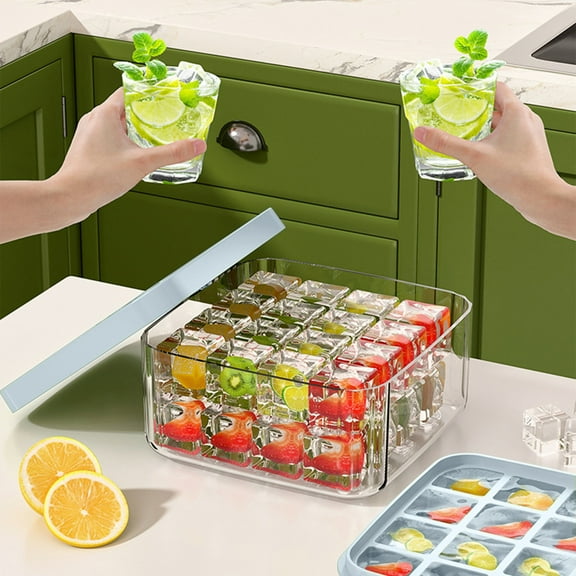 Ice Mould Storage Box, Transparent Plastic with Sealed Lid, One-button Release Design, Durable Kitchen Ice Cube Tray for Beverages, Topliu