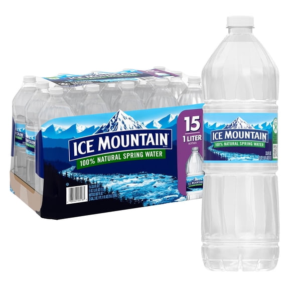 Ice Mountain 100% Natural Spring Water 1 L, 15 Pack Pure, Refreshing Bottled Water