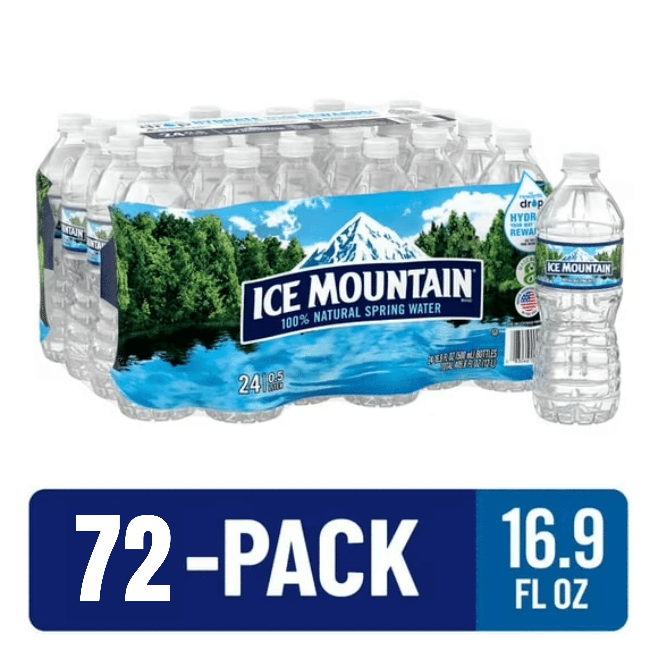 Ice Mountain 100% Natural Spring Water 16.9 fl oz – 72 Pack
