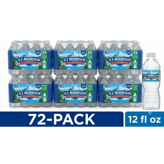 Ice Mountain Natural Spring Water, 12 fl oz Plastic Water Bottles, 72 Pack