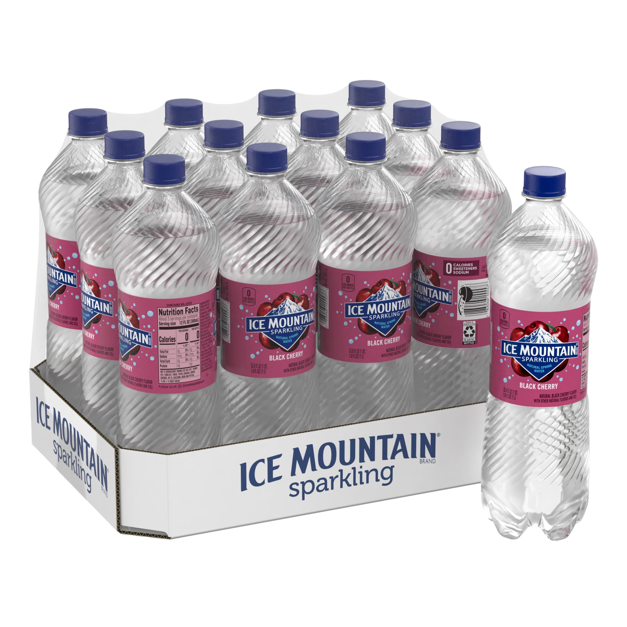 Ice Mountain Sparkling Water, Black Cherry, 33.8 oz. Bottles (Pack of 12) -  Walmart.com