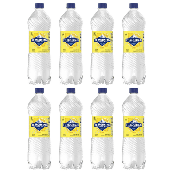 Ice Mountain Sparkling Water, Lemon – 33.8 fl oz Bottles, 8 Pack