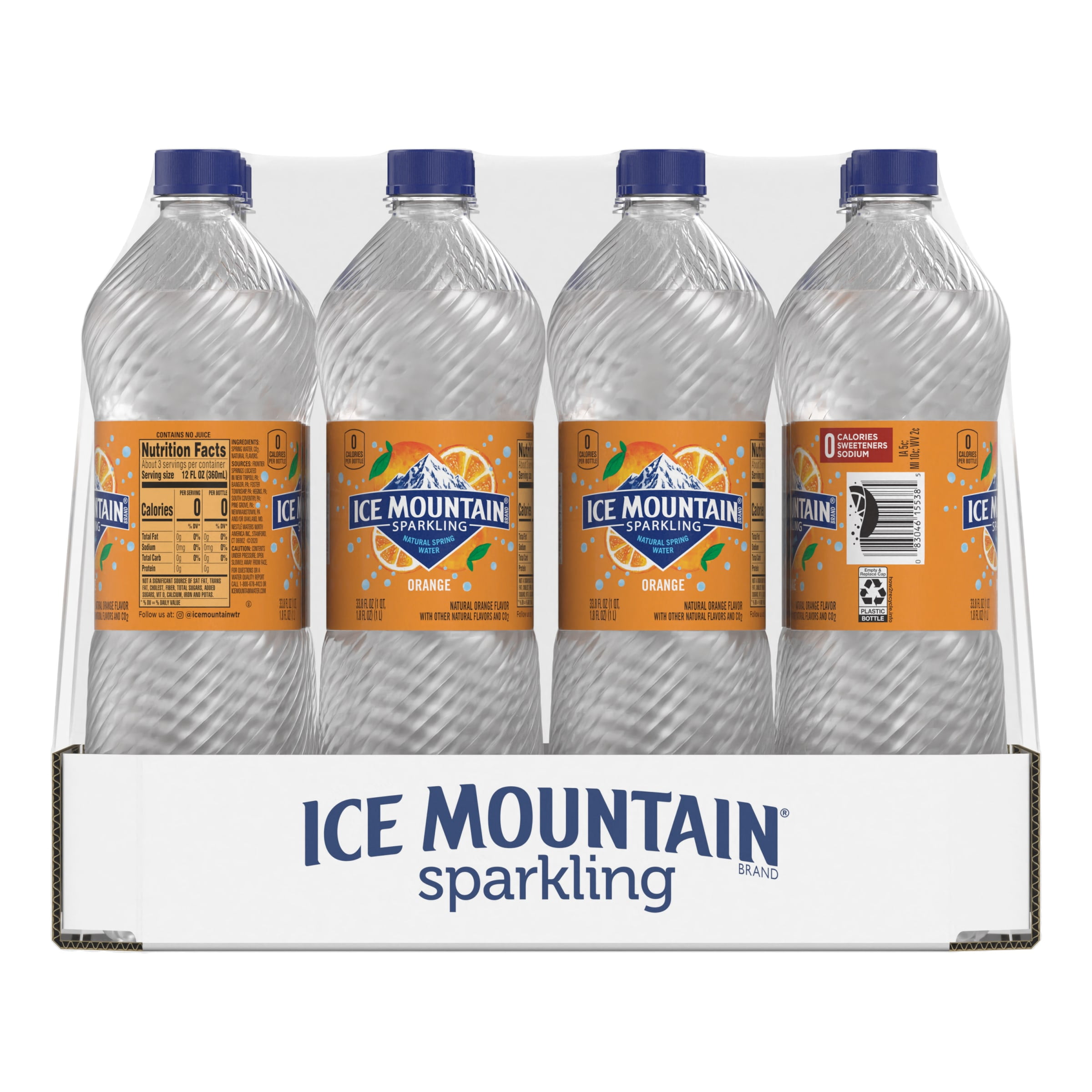 Ice Mountain Sparkling Water, Orange, 33.8 oz. Bottles (Pack of 12